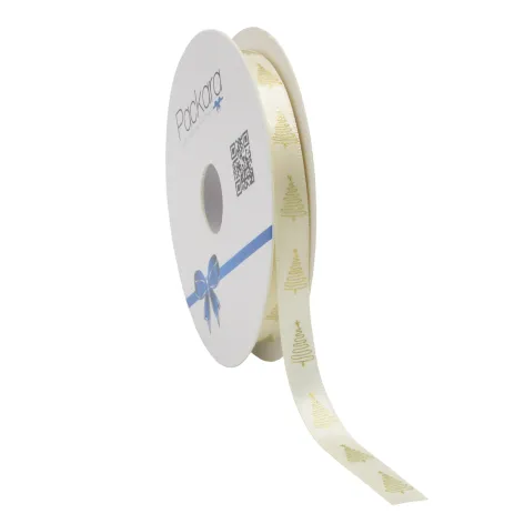 Squiggle Christmas Tree Satin Ribbon; Gold on Cream
